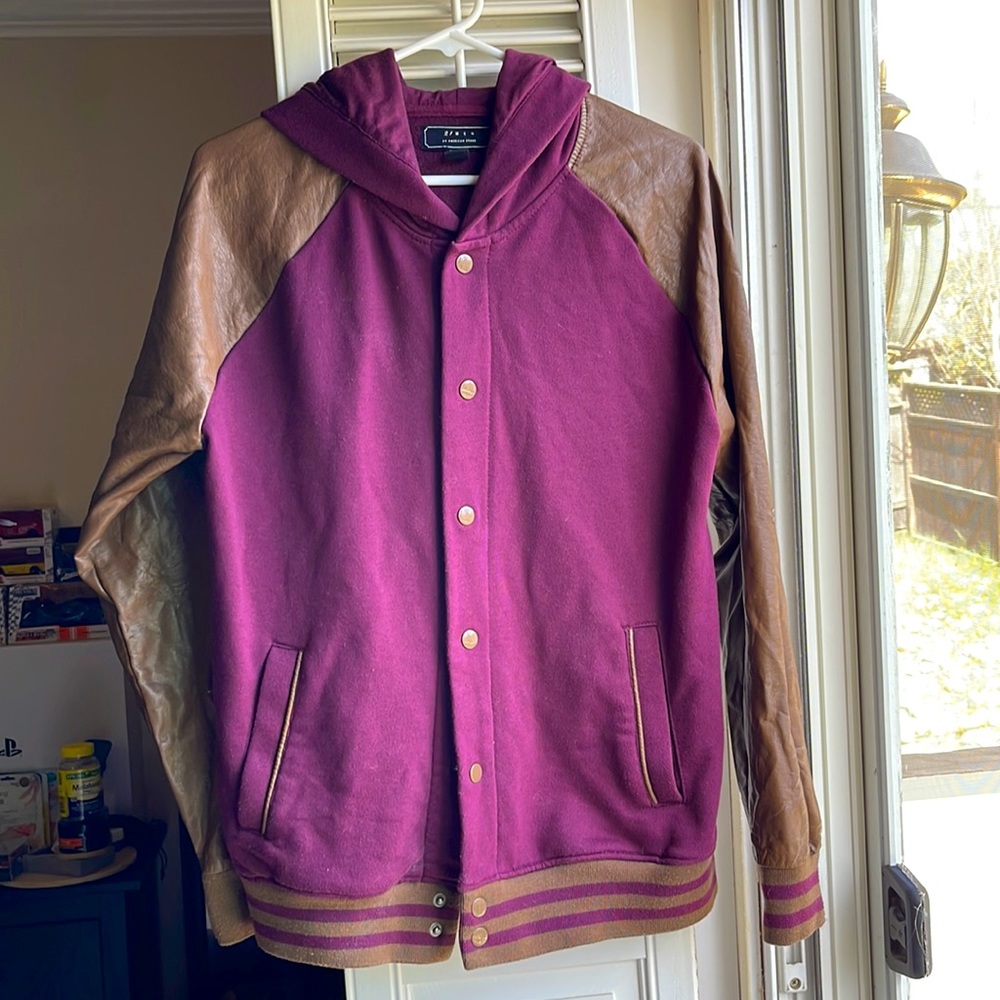 Faux Leather Letterman Jacket